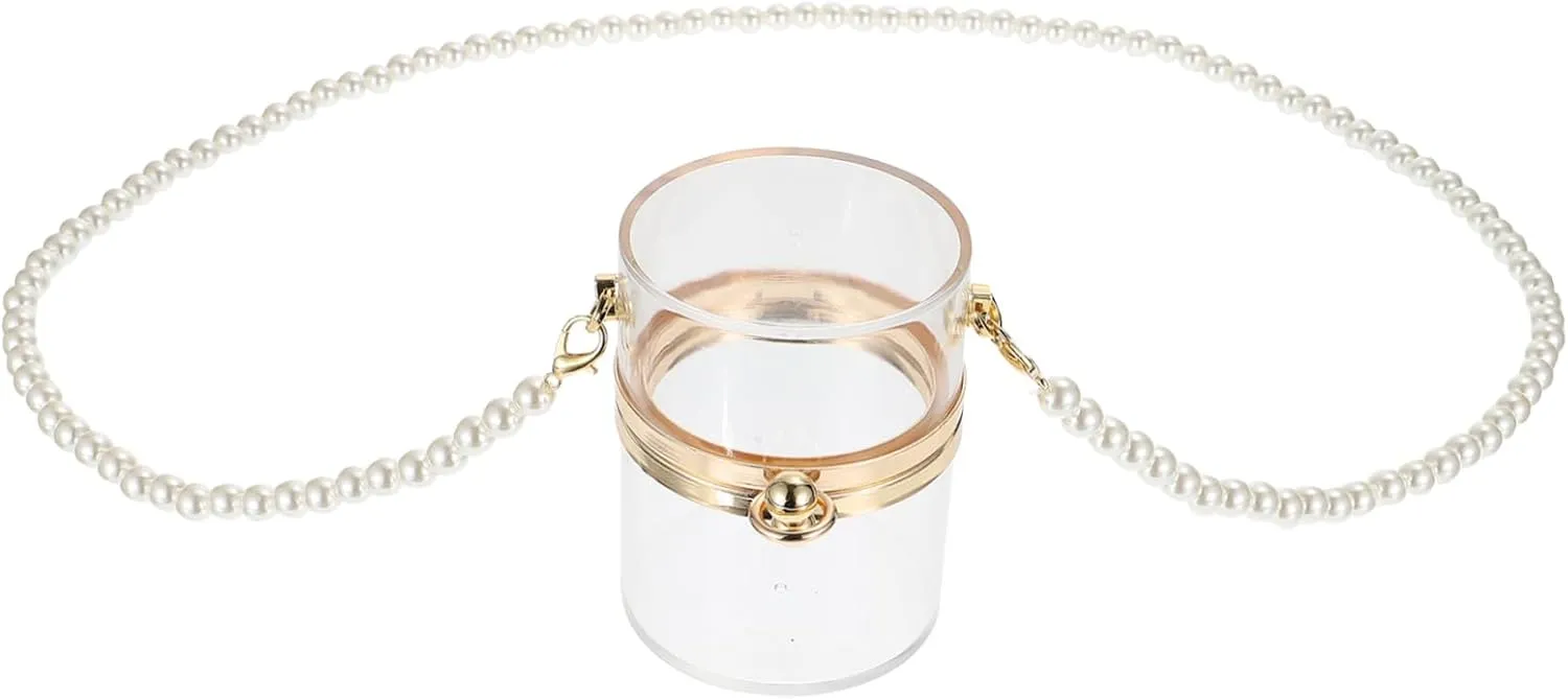 1 Pc Mini Acrylic Shoulder Bag with Pearl Chain Transparent Fashion Pouch for Women for Parties Shopping and Work Stylish Present for Storing Lipsticks and Items