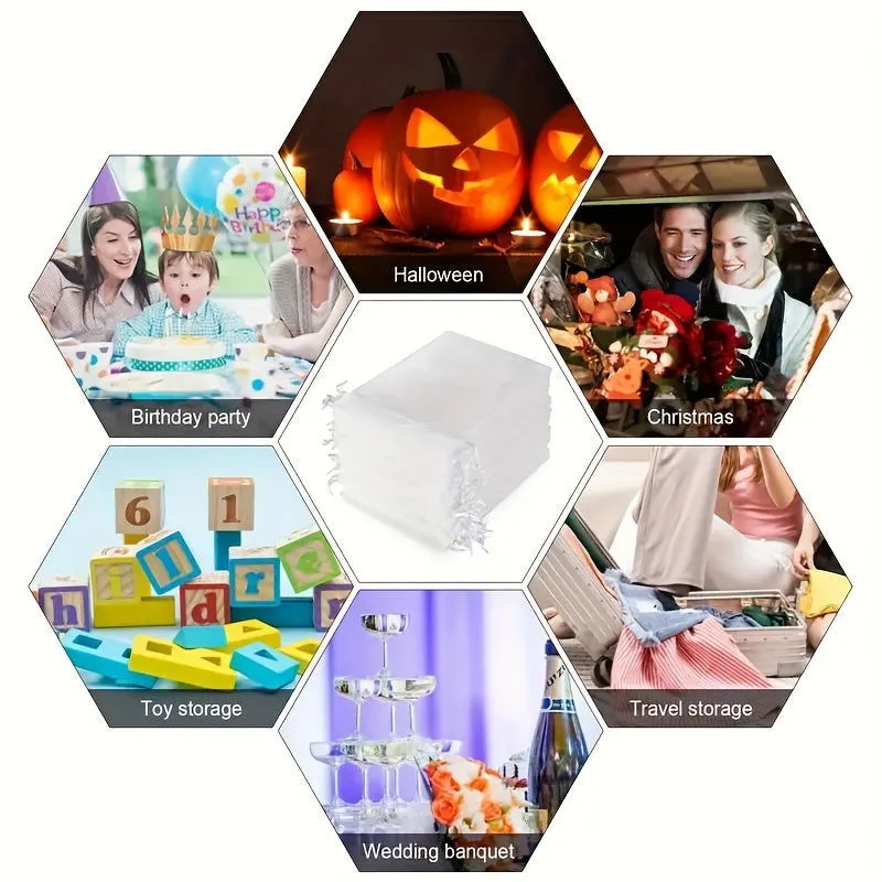 10 Pcs Elegant Sheer Organza Drawstring Gift Bags – Ideal for Wedding Favors, Jewelry Packaging, and Party Candy Pouches