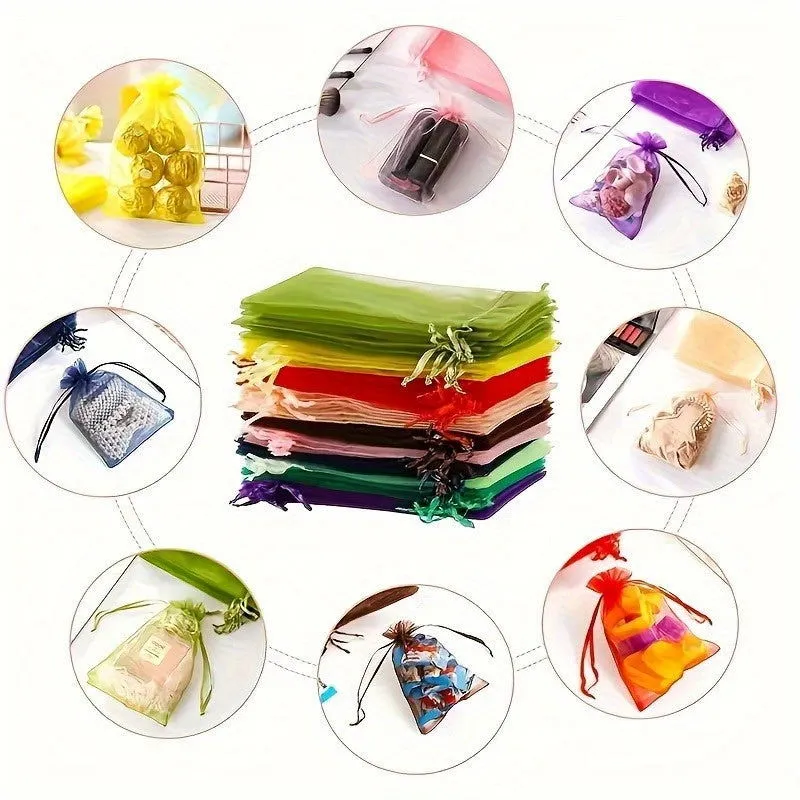 10 Pcs Elegant Sheer Organza Drawstring Gift Bags – Ideal for Wedding Favors, Jewelry Packaging, and Party Candy Pouches