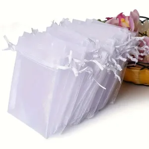 10 Pcs Elegant Sheer Organza Drawstring Gift Bags – Ideal for Wedding Favors, Jewelry Packaging, and Party Candy Pouches