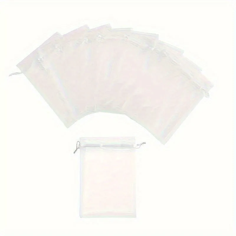 10 Pcs Elegant Sheer Organza Drawstring Gift Bags – Ideal for Wedding Favors, Jewelry Packaging, and Party Candy Pouches