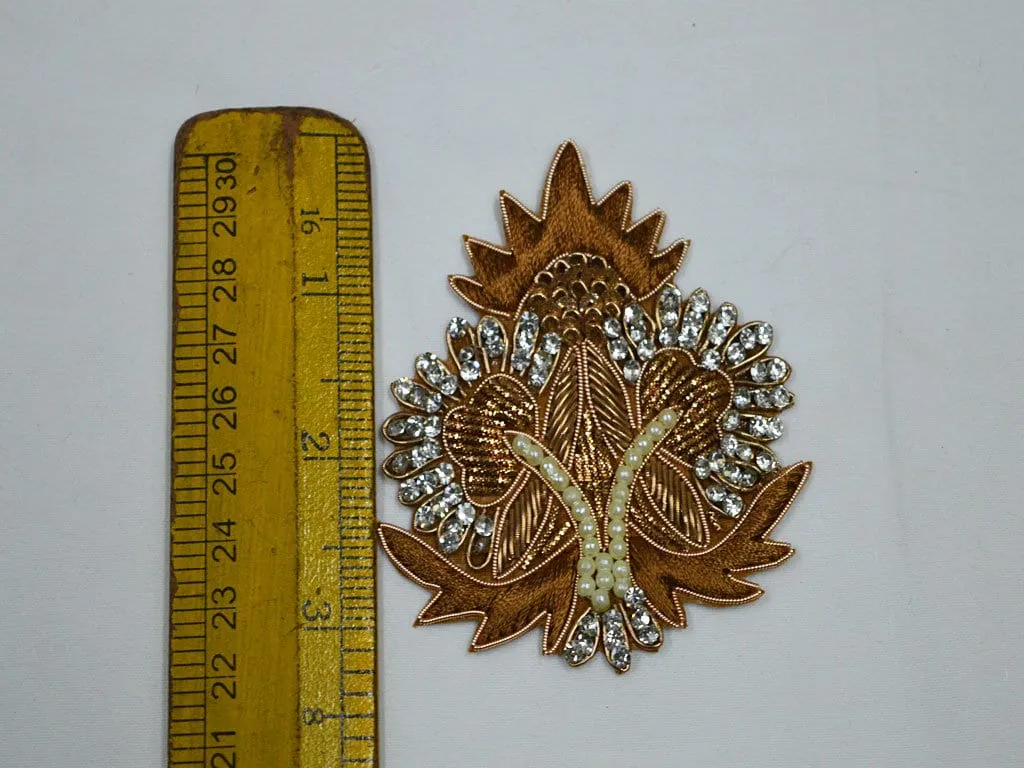 10 Pieces Ivory Indian Beaded Hand Crafted Appliques, Embroidery Sew on Patch, Decorative Floral Denim Crafting Sewing Supplies Accessories
