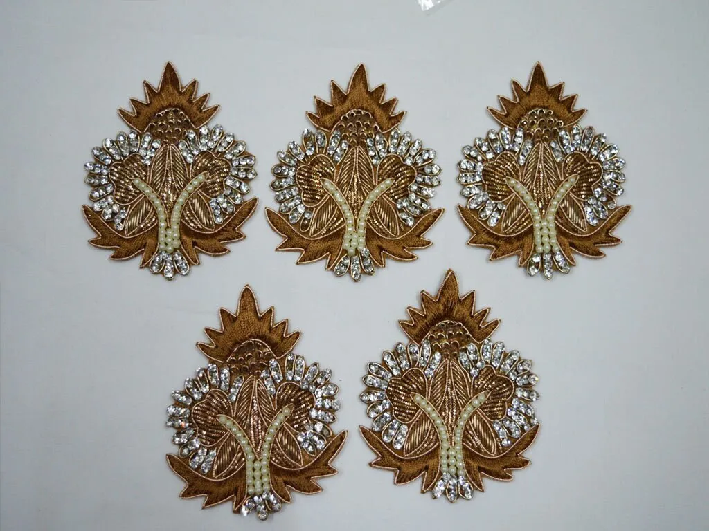 10 Pieces Ivory Indian Beaded Hand Crafted Appliques, Embroidery Sew on Patch, Decorative Floral Denim Crafting Sewing Supplies Accessories