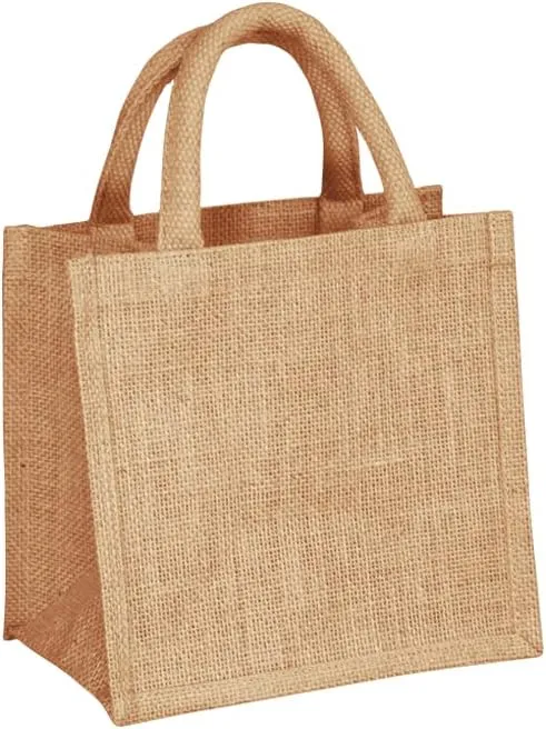 10 Small Burlap Gift Bags with Handles, Wedding Welcome & Bridesmaids Gifts, Bachelorette Party Favors - Reusable 8'x 8'x 6