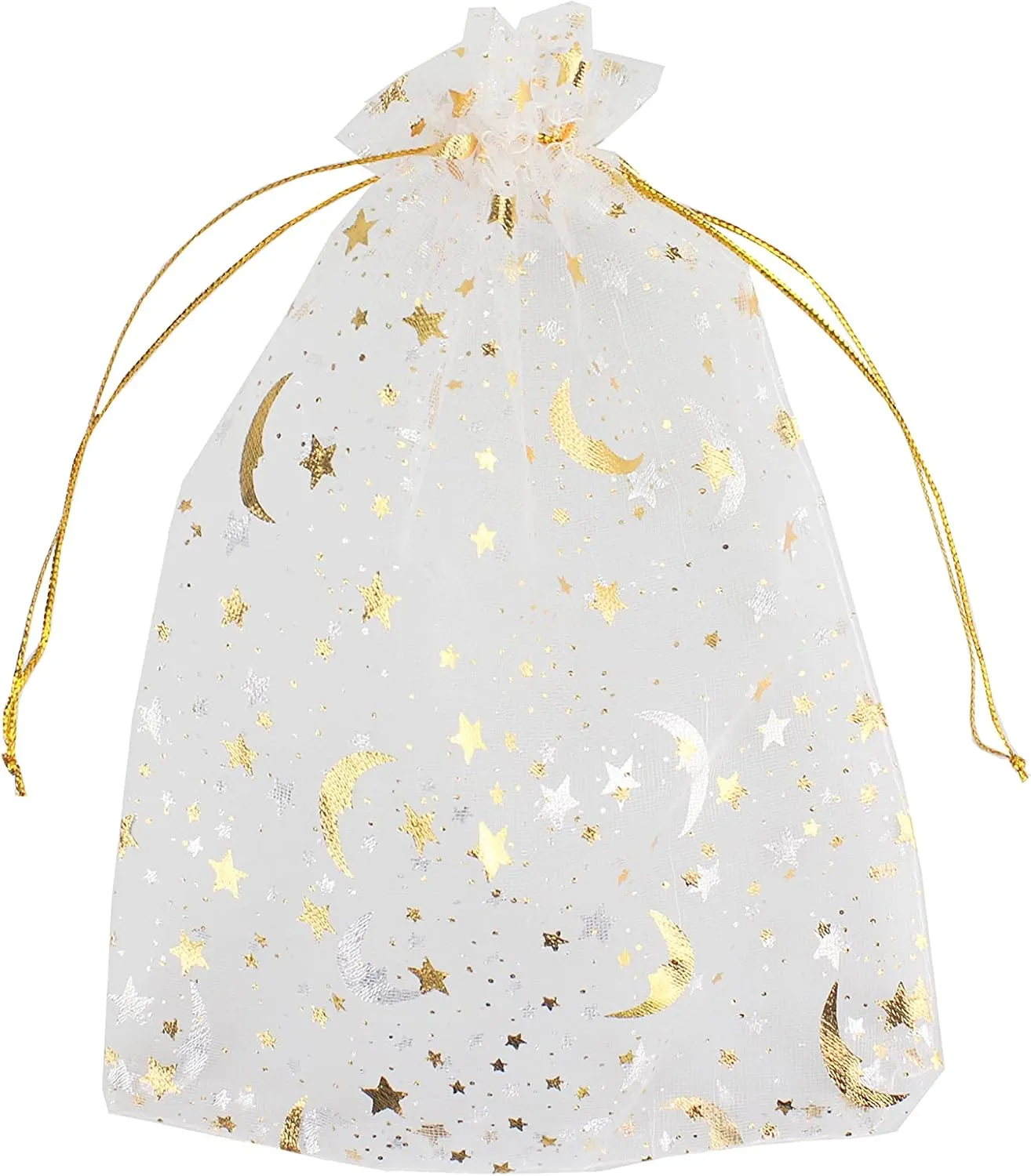 100 Moon Star Organza Jewelry Gift Pouch Candy Pouch Moon Drawstring Wedding Favor Bags AUG (5x7 inch, white)