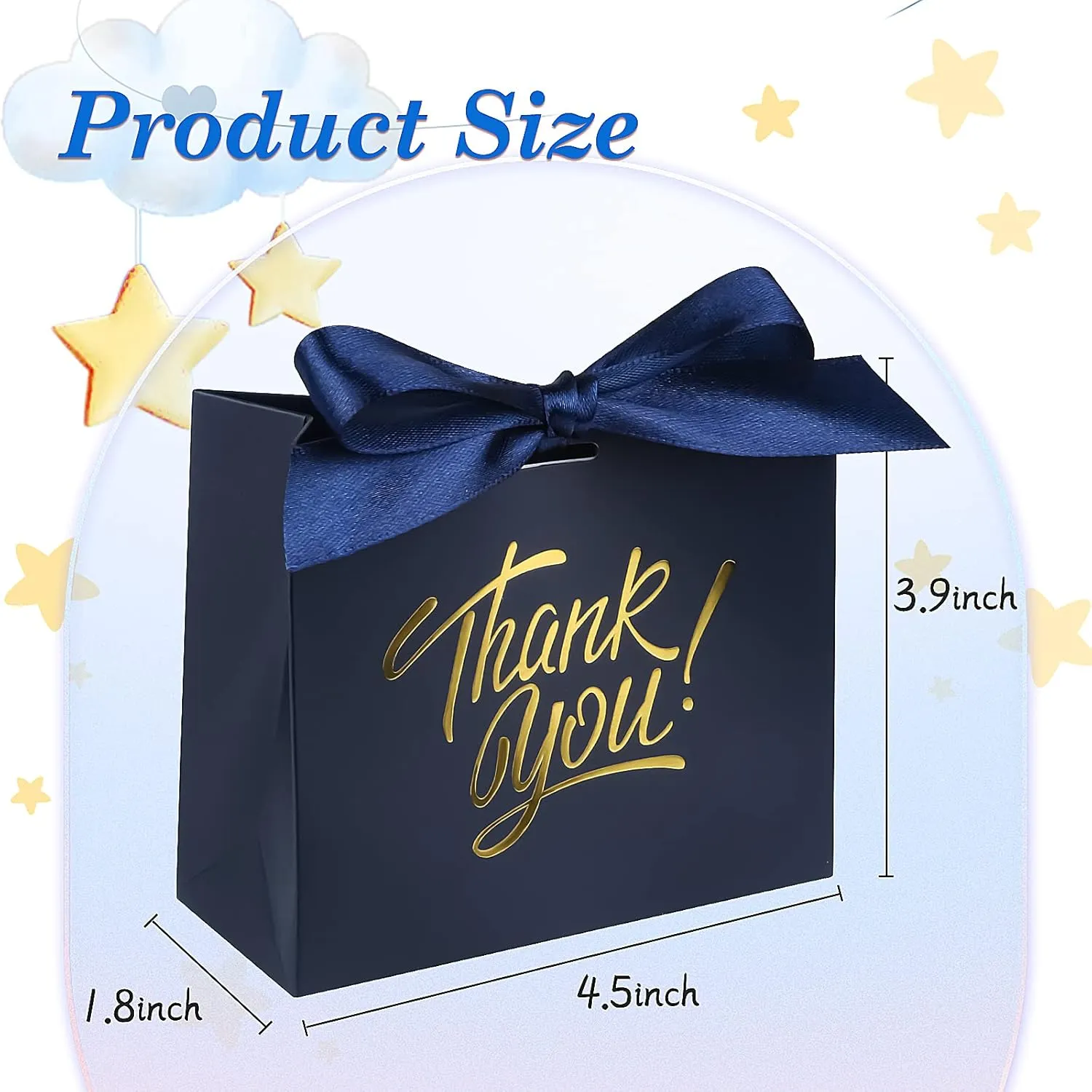 100 Pack Small Thank You Gift Bags, 4.5x1.8x3.9in Party Favor Bags Boxes with Bow Ribbon, Small Paper Gift Bags with Gold Foil Printed, Mini Candy Treat Bags for Birthday Wedding Party Holiday