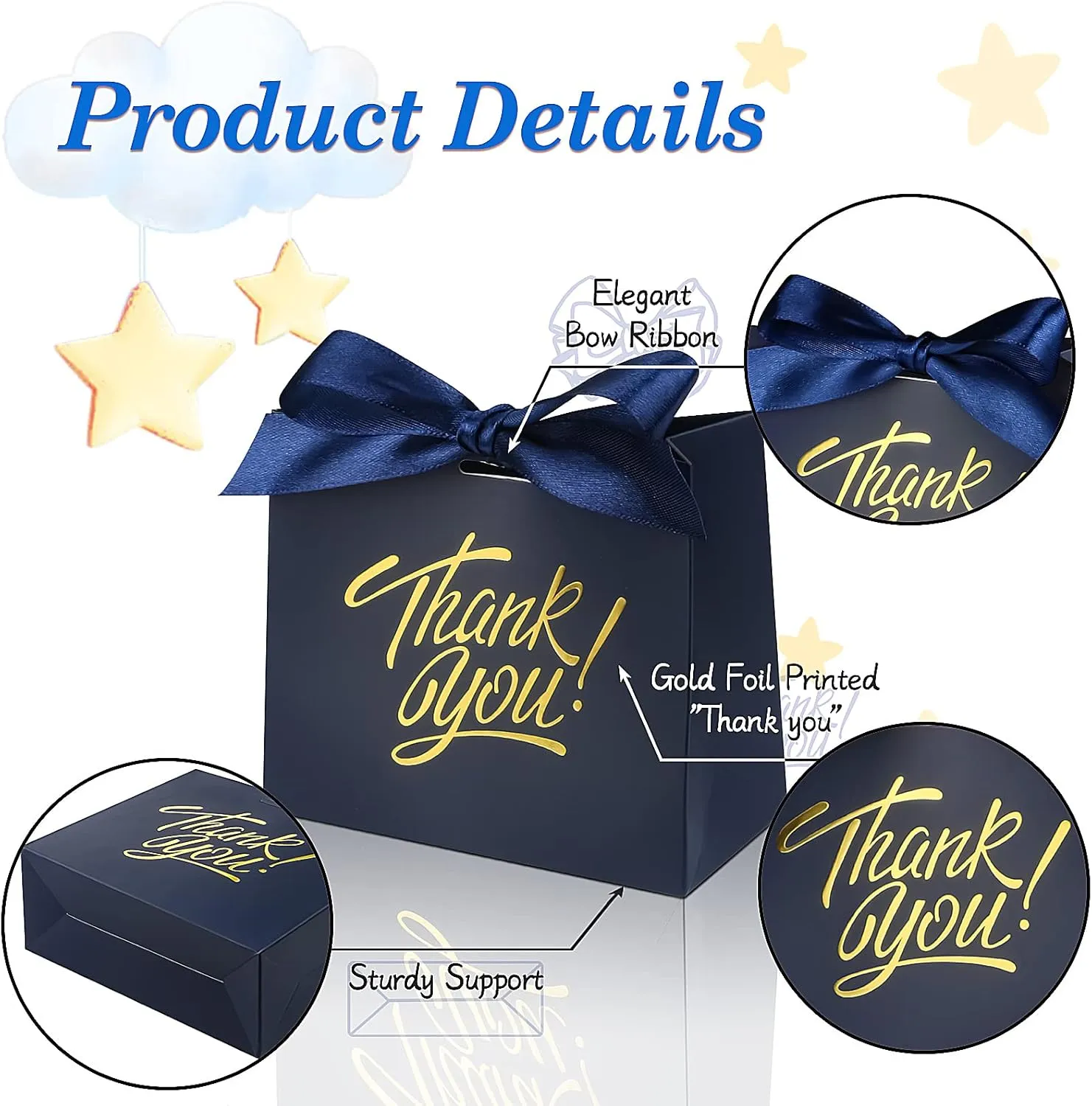 100 Pack Small Thank You Gift Bags, 4.5x1.8x3.9in Party Favor Bags Boxes with Bow Ribbon, Small Paper Gift Bags with Gold Foil Printed, Mini Candy Treat Bags for Birthday Wedding Party Holiday