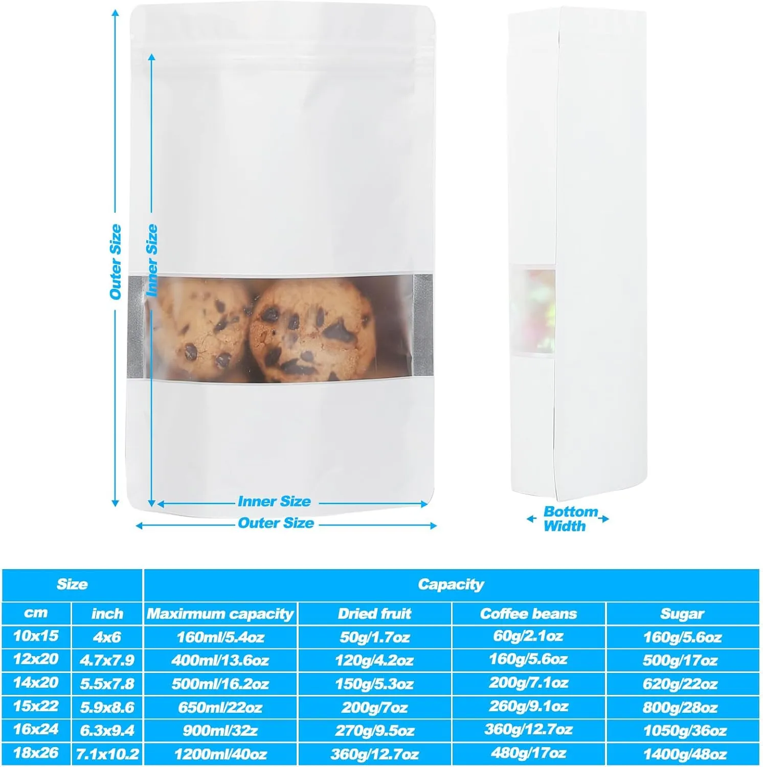 100 Pack Smell Proof Bags, Resealable Mylar Bags with Matte Window, Foil Pouch Stand-up Bags for Food Self Sealing Storage, Scratch Resistant Hand Storage Bags.(White, 5.5×7.9 Inch)