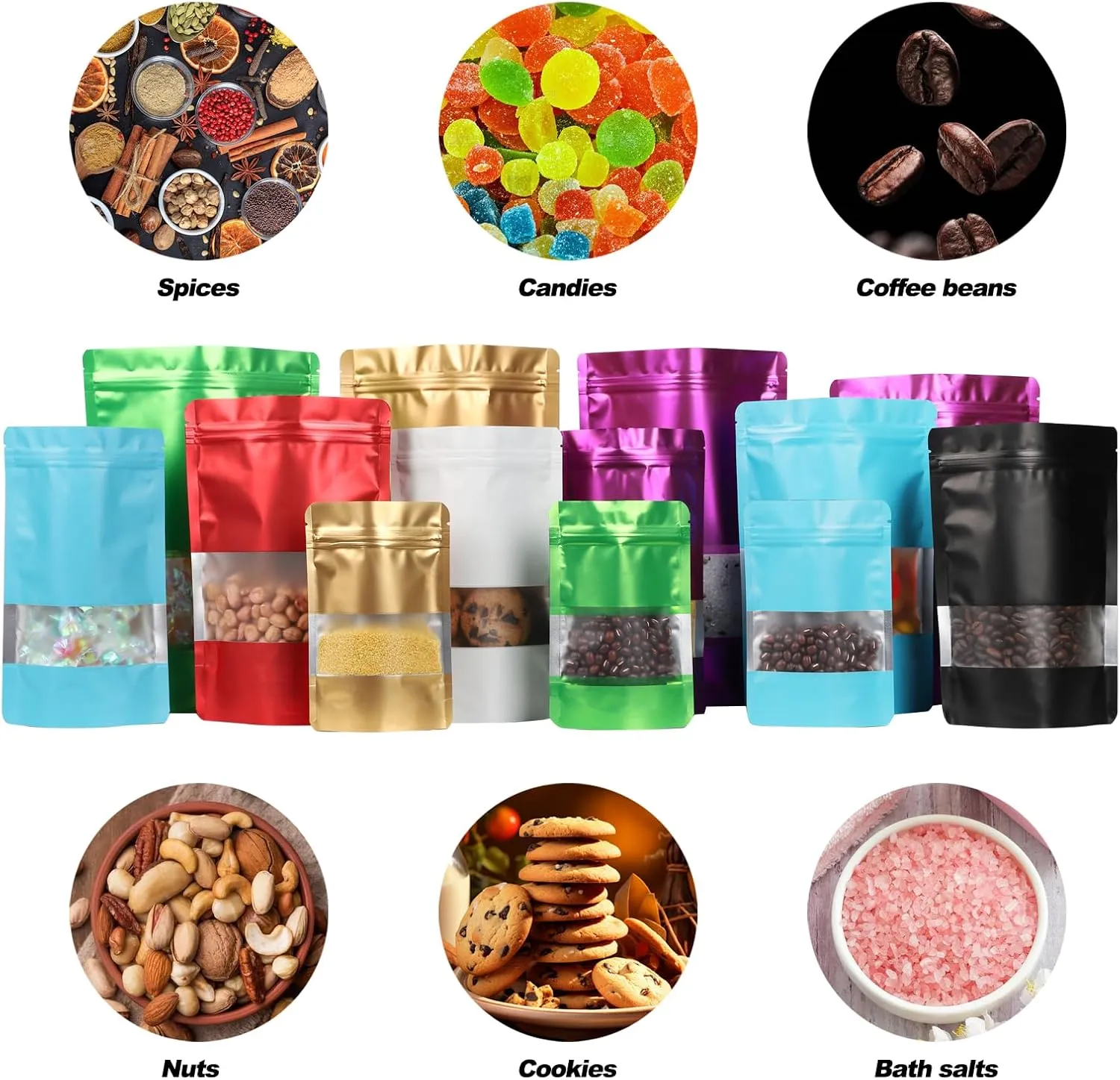100 Pack Smell Proof Bags, Resealable Mylar Bags with Matte Window, Foil Pouch Stand-up Bags for Food Self Sealing Storage, Scratch Resistant Hand Storage Bags.(White, 5.5×7.9 Inch)
