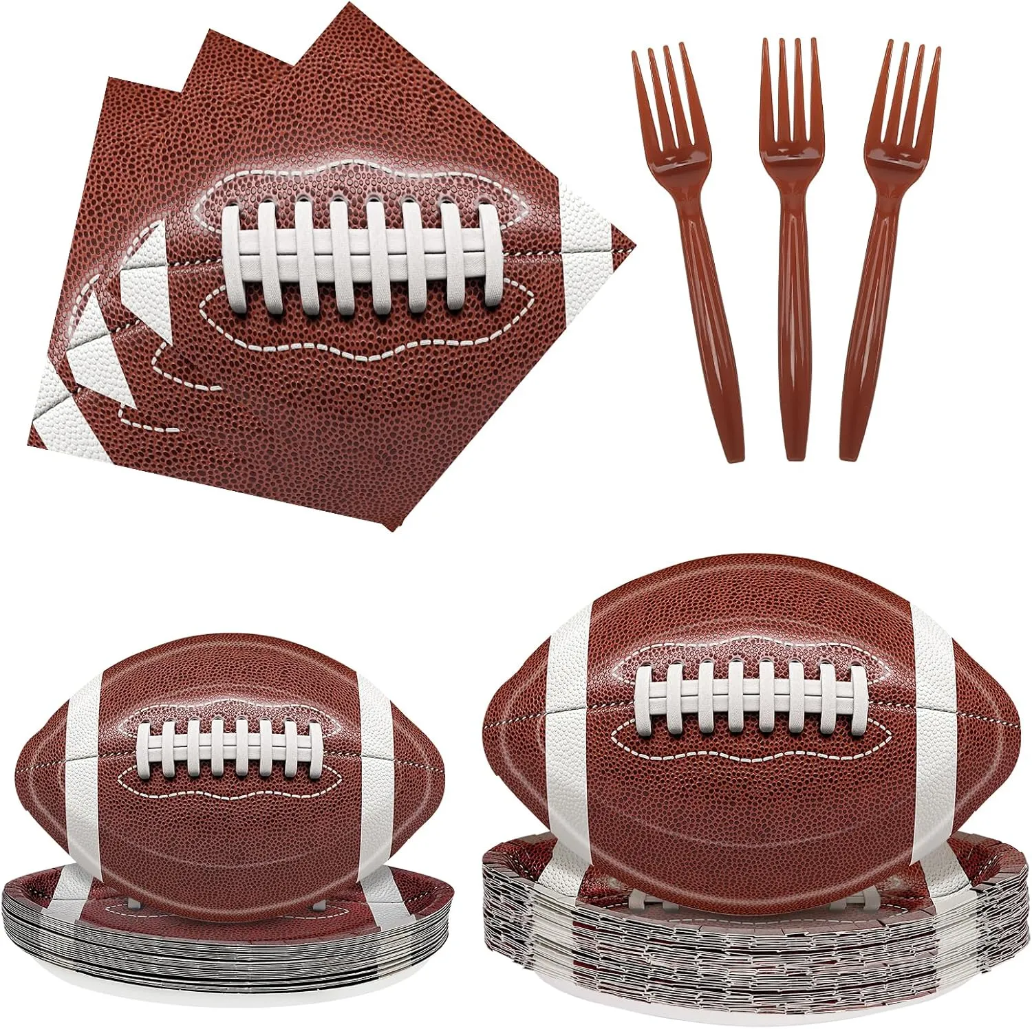 100 Pcs Football Party Supplies,Football Tableware Set with 25Paper Dinner Plates,25Dessert Plates,25Forks,25Napkins for Football Birthday Party and Super Bowl Game Day Decorations