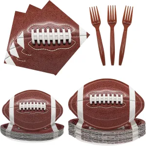 100 Pcs Football Party Supplies,Football Tableware Set with 25Paper Dinner Plates,25Dessert Plates,25Forks,25Napkins for Football Birthday Party and Super Bowl Game Day Decorations