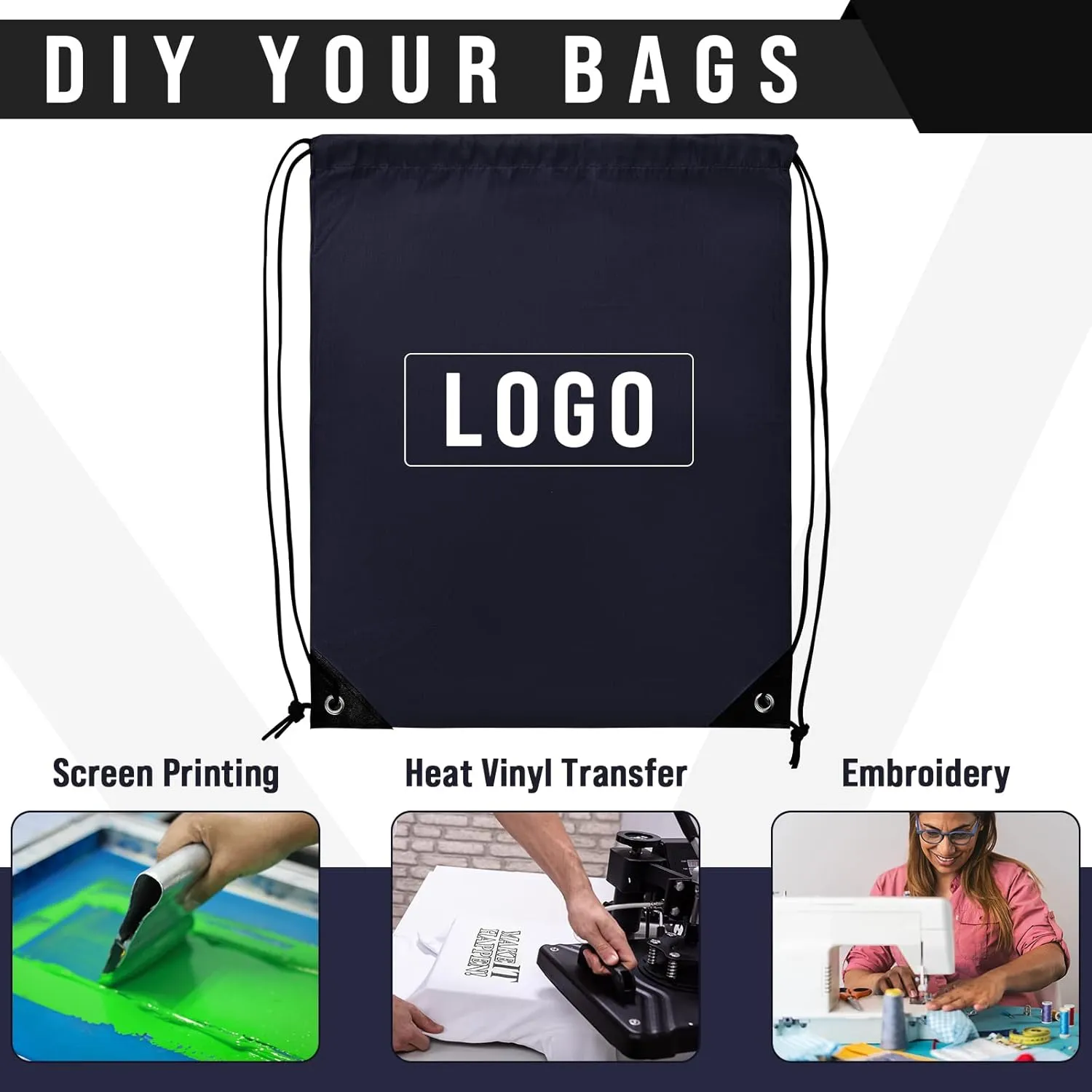 100 Pieces Drawstring Backpack Bags Bulk Back Sack String Bags Cinch Storage Bags for Gym School Travel DIY Gifts (Dark Blue)