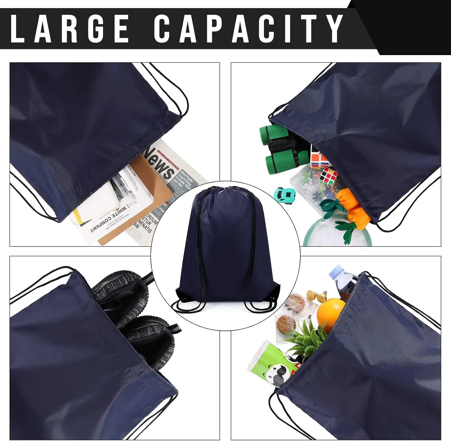 100 Pieces Drawstring Backpack Bags Bulk Back Sack String Bags Cinch Storage Bags for Gym School Travel DIY Gifts (Dark Blue)