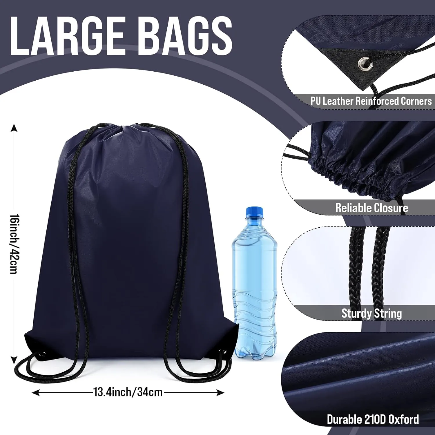 100 Pieces Drawstring Backpack Bags Bulk Back Sack String Bags Cinch Storage Bags for Gym School Travel DIY Gifts (Dark Blue)
