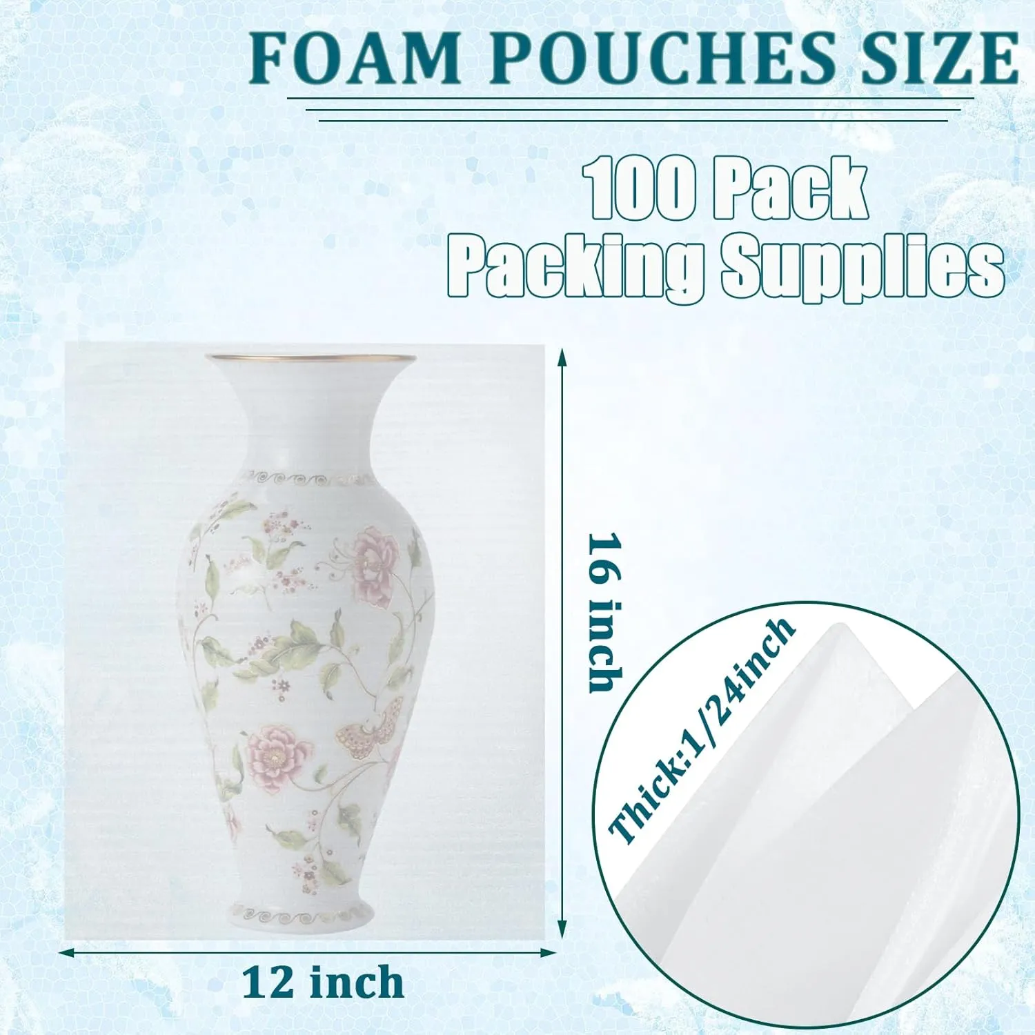100Pack Packing Foam Pouches 12x16 inch, Large Cushion Foam Wrap Pouches for Safeguarding Mugs,Cups,Glasses,China and Dishes - Ideal Packing Supplies for Moving and Storage