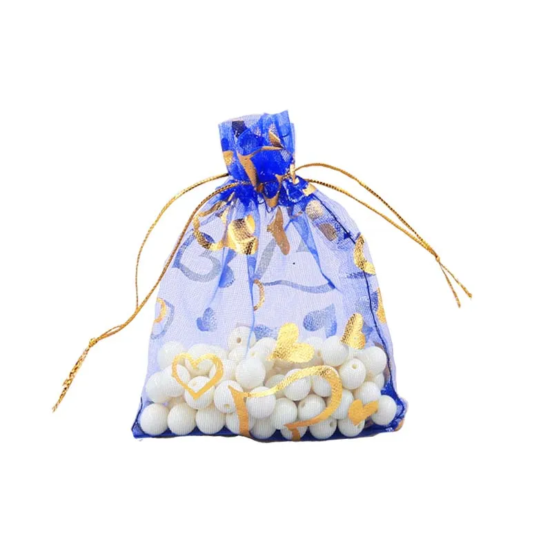 100pcs Organza Bags with Hearts Pattern - 7 Sizes