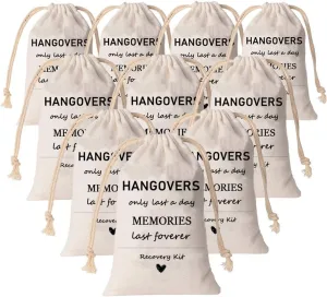 10pcs Hangover Kit Bags| Wedding Favors Bachelorette Party Gift | Muslin Drawstring Bag for Bridal Shower| Holiday Survival Recovery Bridesmaid Gifts (Black)