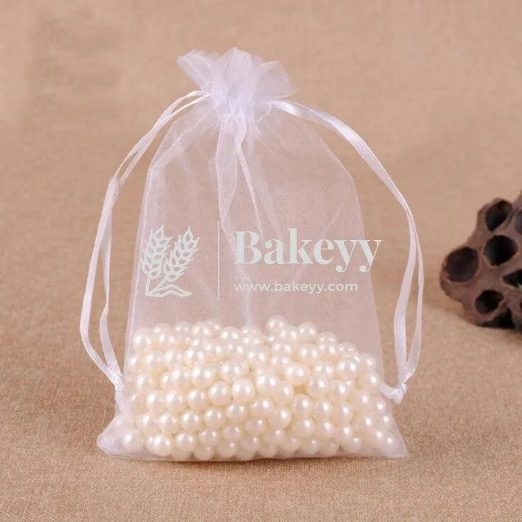 10x14 CM | Organza Potli Bags | White Colour | Candy Bag| Pack of 50