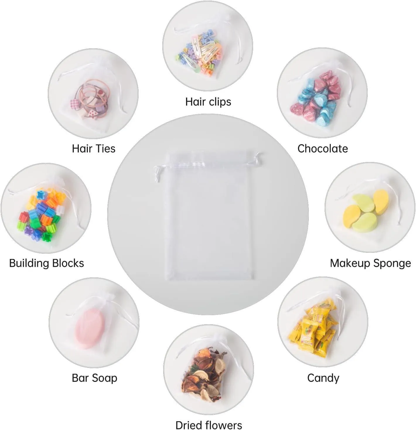 10x14 CM | Organza Potli Bags | White Colour | Candy Bag| Pack of 50