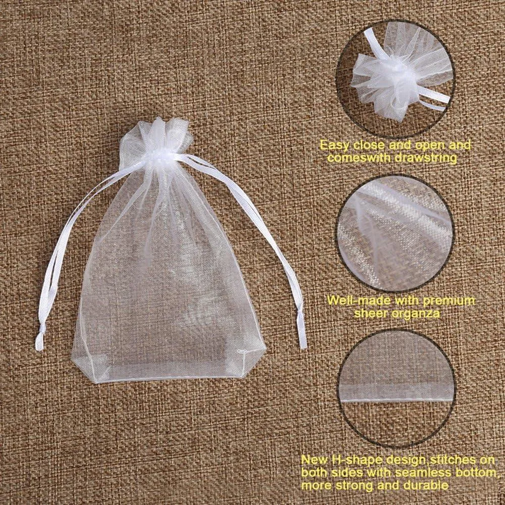 10x14 CM | Organza Potli Bags | White Colour | Candy Bag| Pack of 50