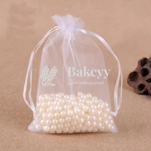 10x14 CM | Organza Potli Bags | White Colour | Candy Bag| Pack of 50