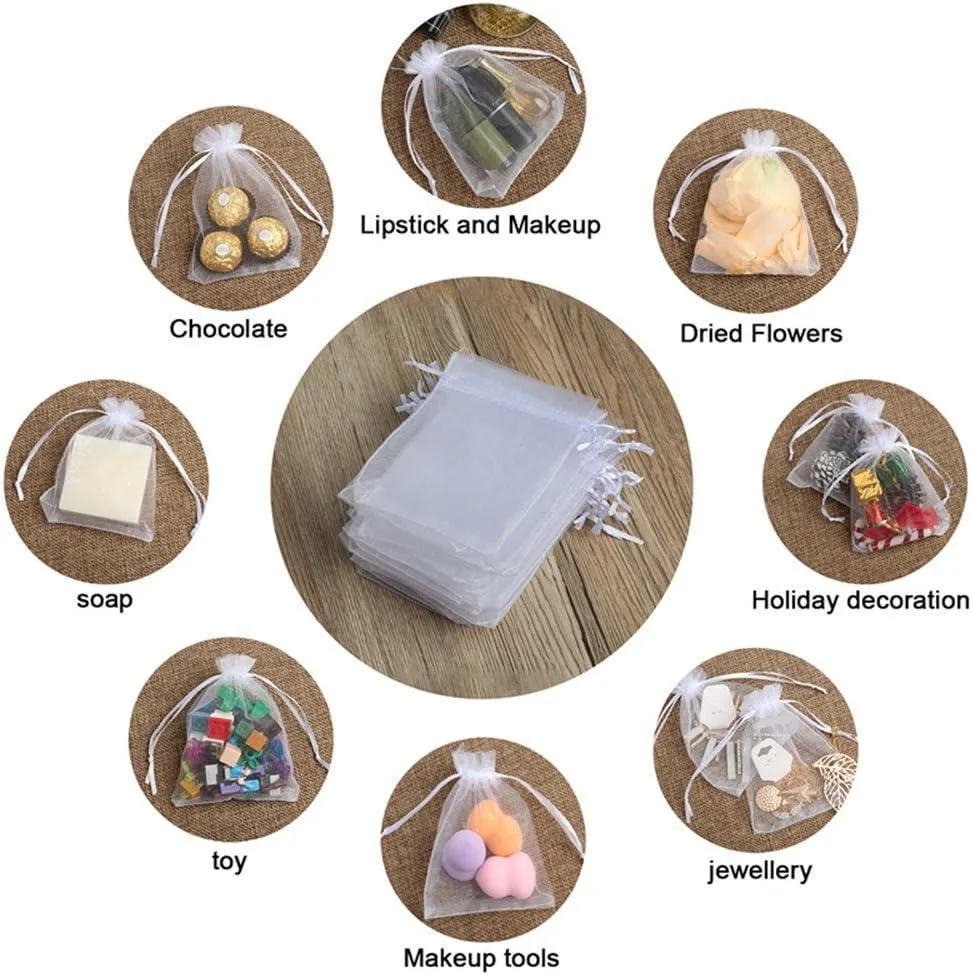 10x14 CM | Organza Potli Bags | White Colour | Candy Bag| Pack of 50