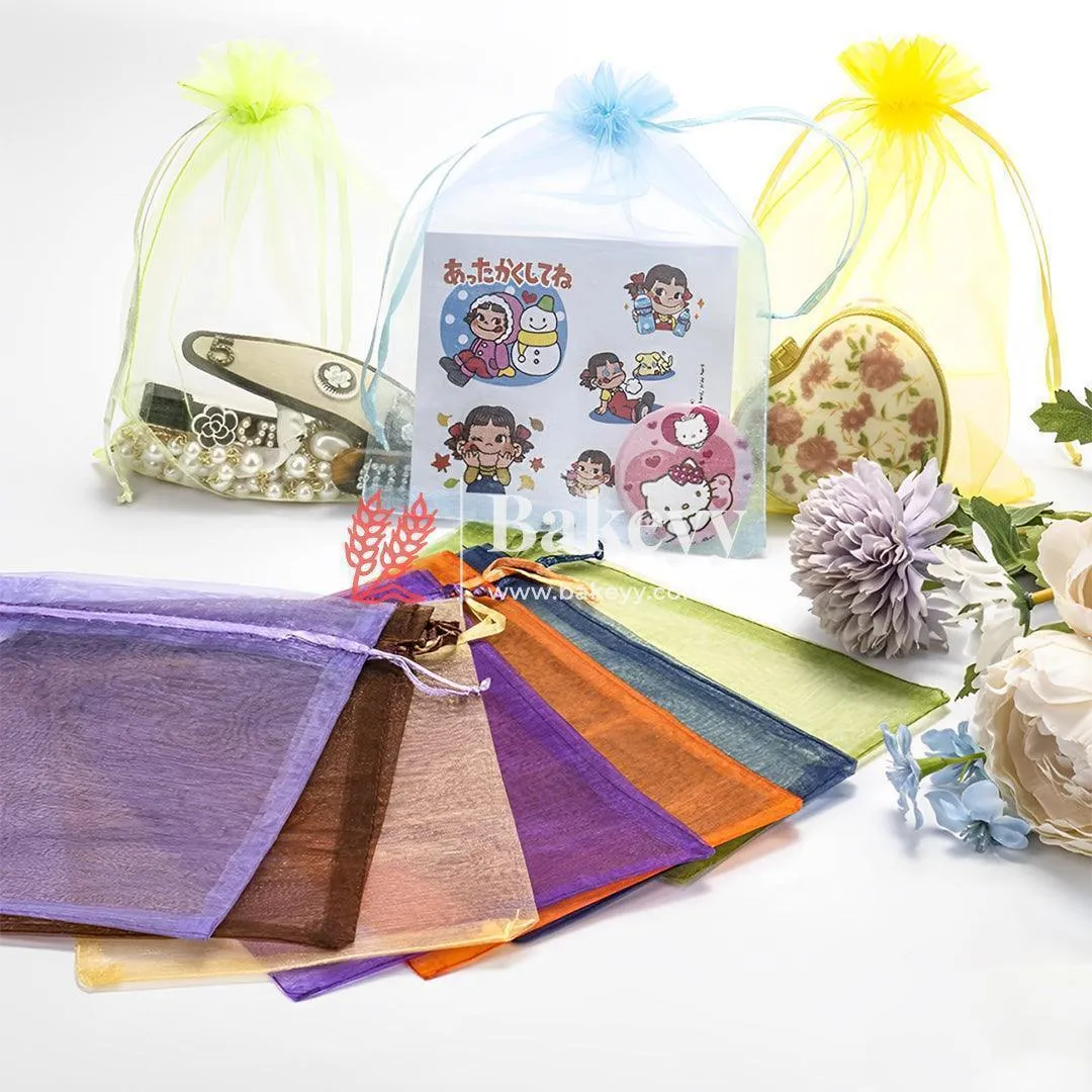 10x14 CM | Organza Potli Bags | White Colour | Candy Bag| Pack of 50