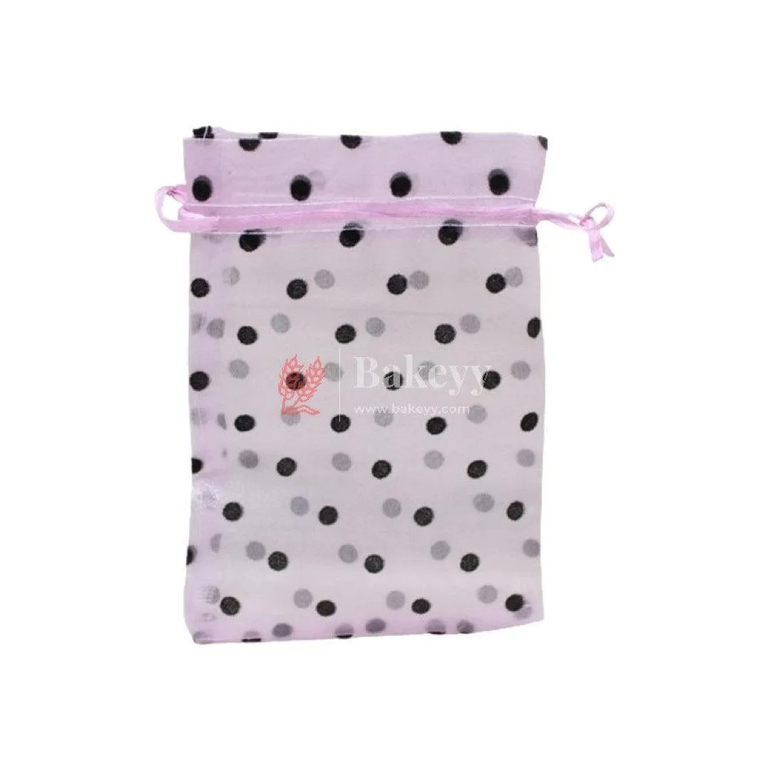 10x14 CM | Polka Dots Organza Potli Bags | Pack of 100 | Light Purple Color | Candy Bag