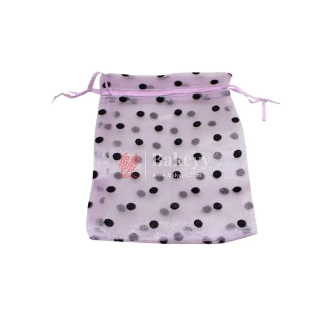 10x14 CM | Polka Dots Organza Potli Bags | Pack of 100 | Light Purple Color | Candy Bag