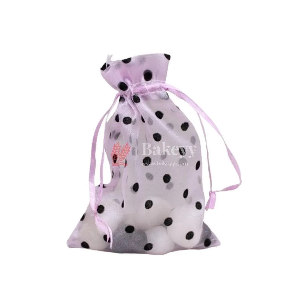 10x14 CM | Polka Dots Organza Potli Bags | Pack of 100 | Light Purple Color | Candy Bag