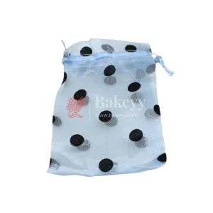 10x14 CM | Polka Dots Organza Potli Bags | Pack of 100 | Sky Blue Color | Candy Bag