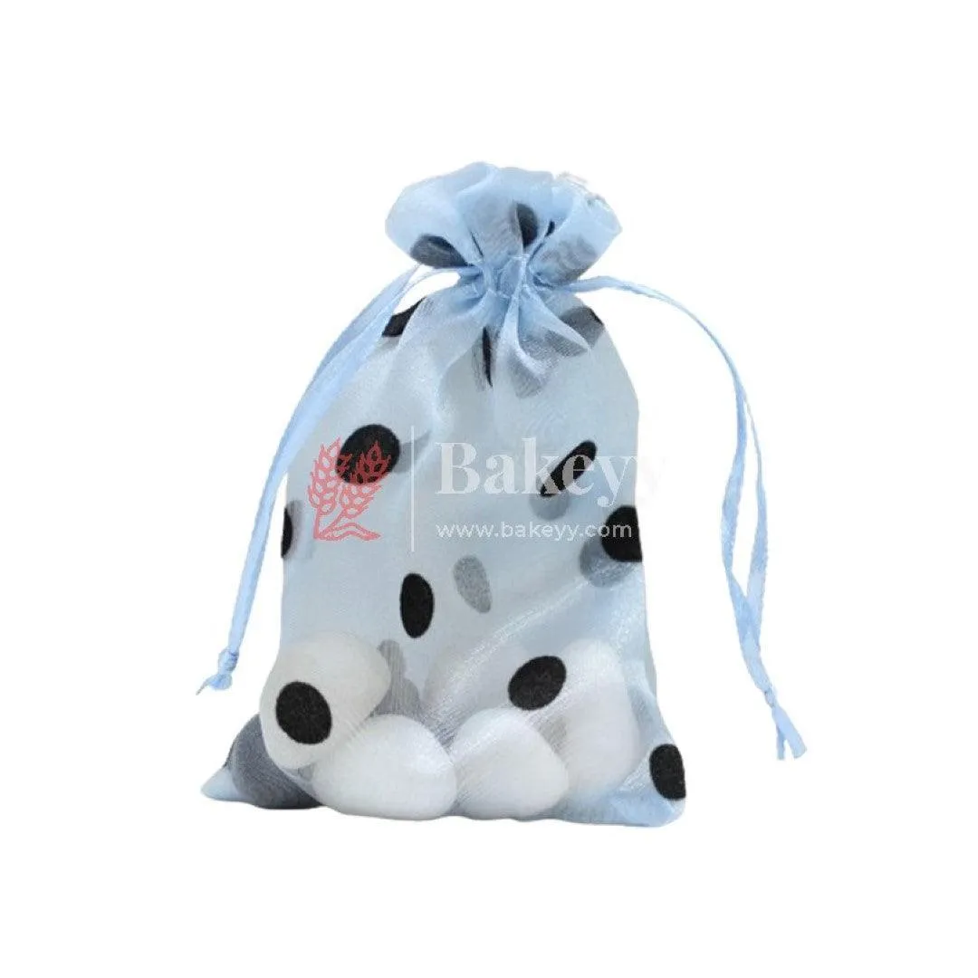 10x14 CM | Polka Dots Organza Potli Bags | Pack of 100 | Sky Blue Color | Candy Bag