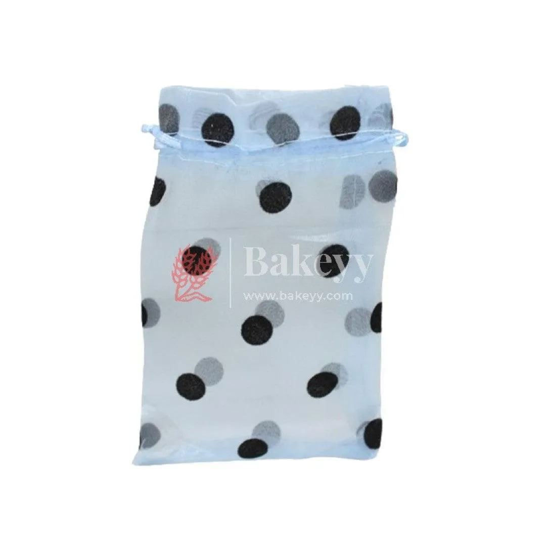 10x14 CM | Polka Dots Organza Potli Bags | Pack of 100 | Sky Blue Color | Candy Bag