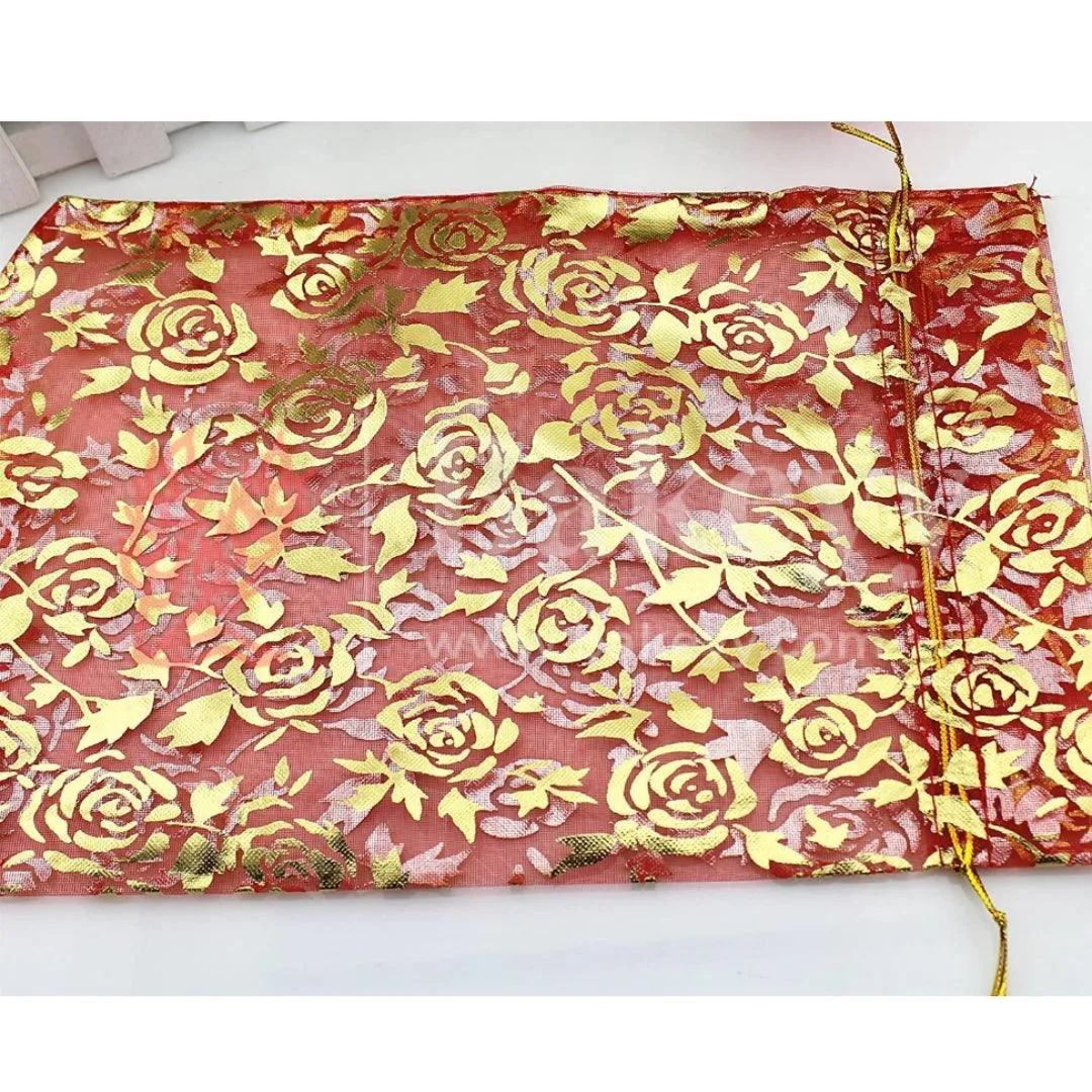 10x14 CM | Printed Organza Potli Bags | Red Colour | Candy Bag |Pack of 70
