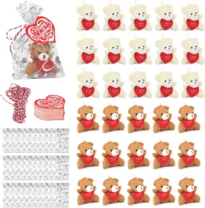 110 Pcs Valentine Mini Plush Bears 3.15 Inch I love You Tiny Bears Toys Mini Stuffed Animal with Valentine Cards Organza Bags for Valentines Party Decor Classroom Exchange Favors