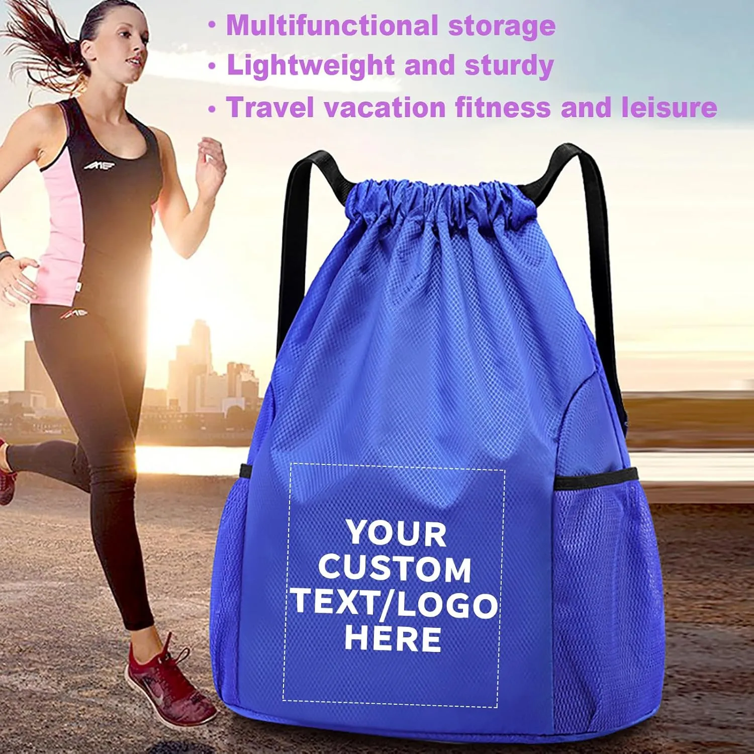 12 PCS Custom Drawstring Backpacks – Personalized Cinch Bags with Logo or Design, Waterproof, Adjustable Straps, Bulk Pack for Branding, Gym, Travel, or Promotions (Custom - Green, 12 bags)