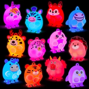 12 PCS Light Up Animal Suction Pop Fidget Toys, Glow Party Favors for Kids Goodie Bags Stuffers, Pinata Stuffers, Carnival Prizes, Light Up Toddler Toys, Kids Prizes