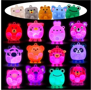 12 PCS Light Up Party Favors for Kids,3D Animal Pop Suction Fidget Toys Bulk for Toddlers,Goodie Bags Stuffers for Kids,Pinata Stuffers Carnival Prizes,Prize Treasure Box Toys for Classroom