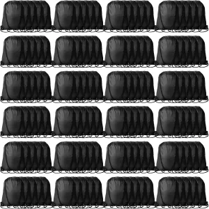 120Pcs Black Drawstring Backpacks Bulk String Bag Cinch Sack Pack Storage Knapsack Polyester Gift Bags Sports Drawstring Bags for Trip Party Gym Bags