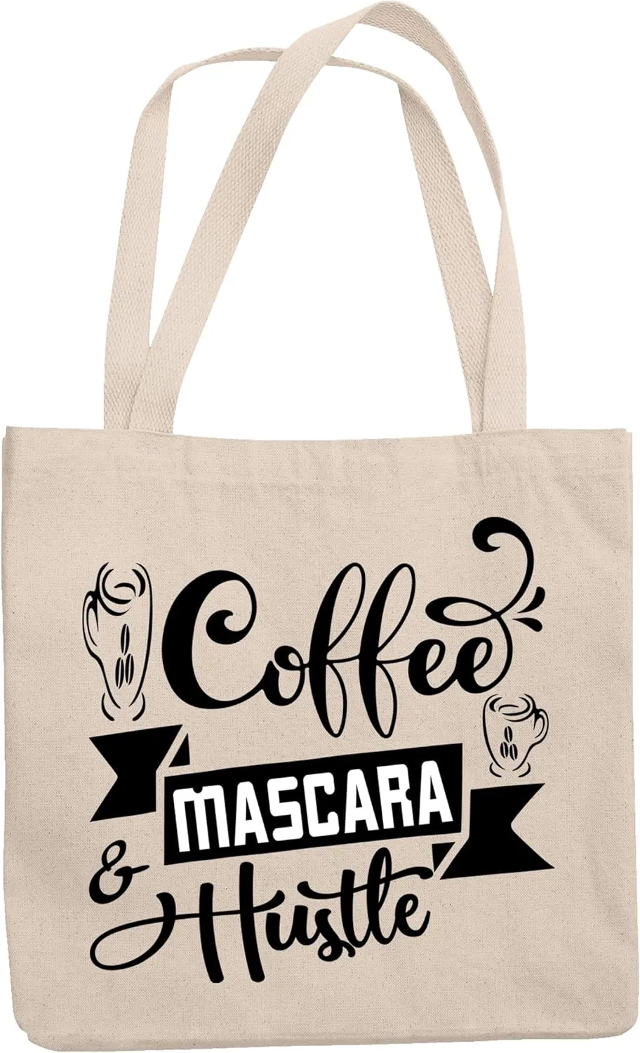 12oz Canvas Tote Bag - Coffee, Mascara & Hustle, Hardworking Eyelashes Lover Quote - Beauty Themed Merch for Makeup Artist or Cosmetologist, Gift for Makeup Lovers & Beauticians