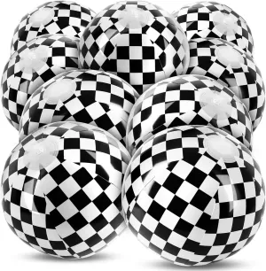 12PCS Race Car Checkered Flag Beach Ball Set–8" Vibrant Black & White Themed Beach Balls for Kids’ Racing Birthday Parties,Summer Pool Games,End of Year Class Decorations,Bulk Party Favors