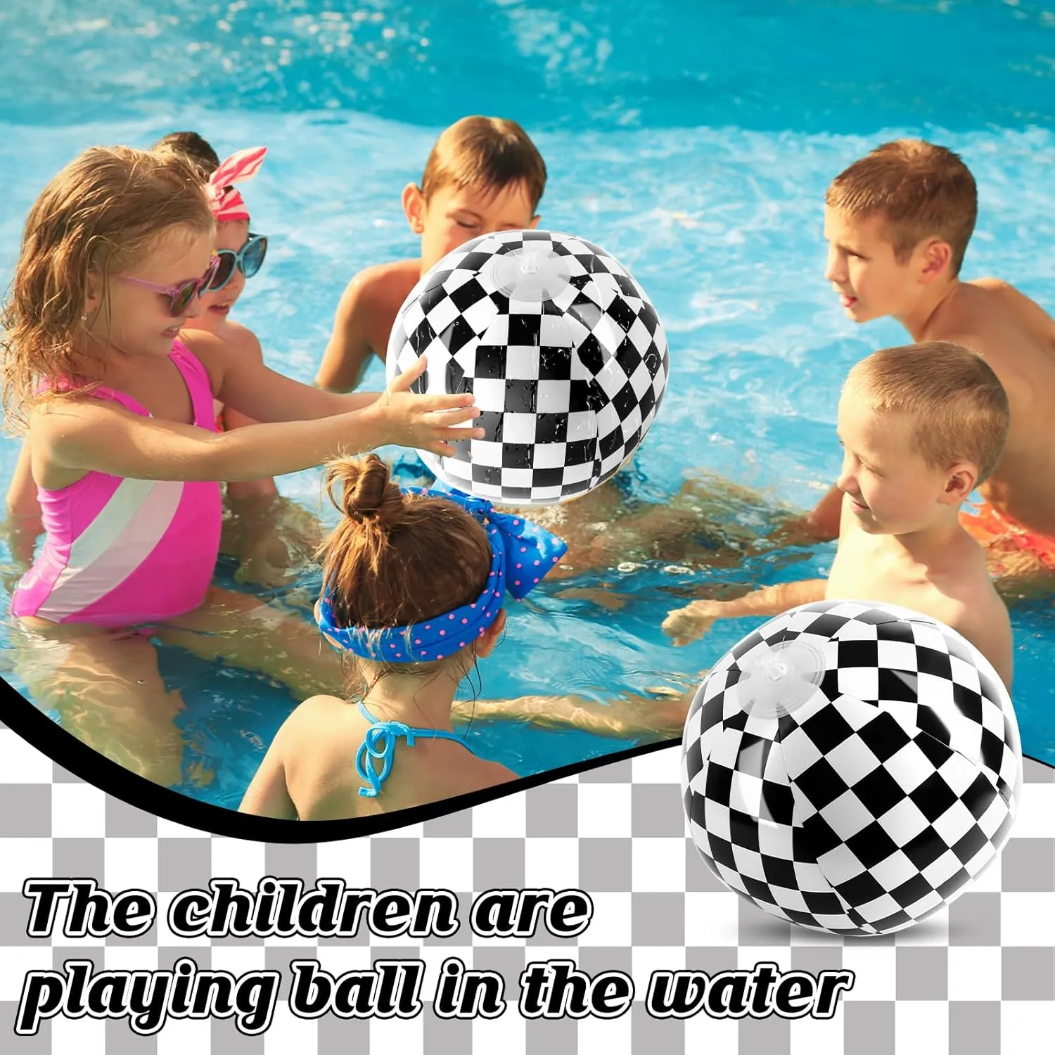 12PCS Race Car Checkered Flag Beach Ball Set–8" Vibrant Black & White Themed Beach Balls for Kids’ Racing Birthday Parties,Summer Pool Games,End of Year Class Decorations,Bulk Party Favors