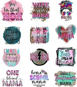 12Pcs Wife Mom Boss Iron On Decals for Clothing Mama Iron On Patches Washable DIY Heat Transfer Stickers for T-Shirt Jeans