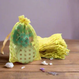 13x18 CM | Dotted Designs Organza Potli Bags | Pack of 100 | Yellow Color | Candy Bag | Pack of 100