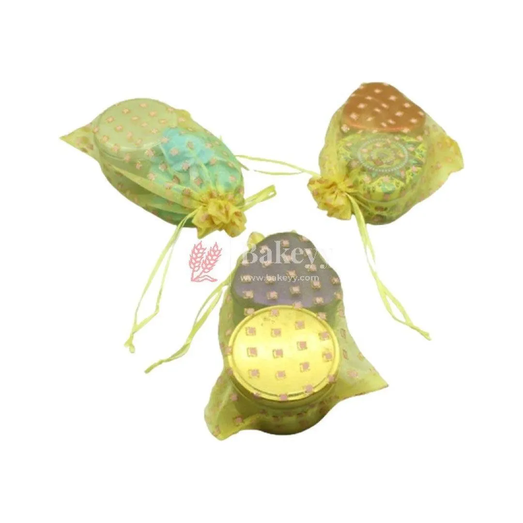 13x18 CM | Dotted Designs Organza Potli Bags | Pack of 100 | Yellow Color | Candy Bag | Pack of 100