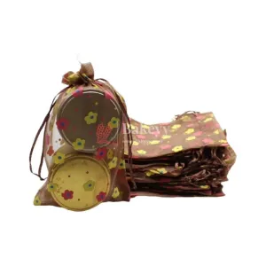 13x18 CM | Floral Designs Organza Potli Bags | Pack of 100 | Brown Color | Candy Bag | Pack of 100