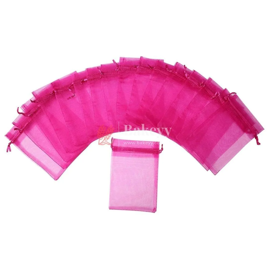 13x18 CM | Organza Potli Bags | Dark Pink Colour | Candy Bag| Pack of 50