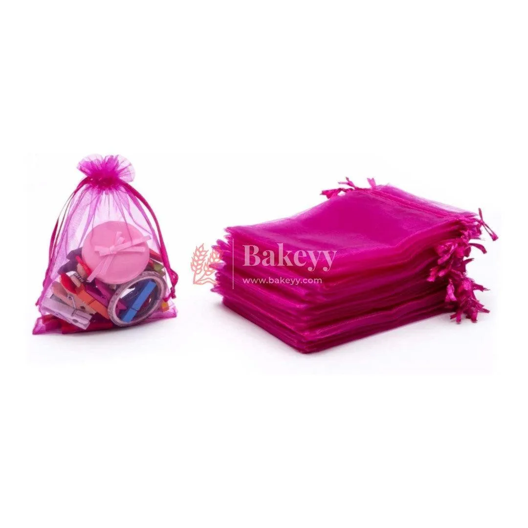 13x18 CM | Organza Potli Bags | Dark Pink Colour | Candy Bag| Pack of 50