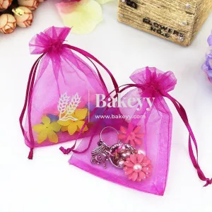 13x18 CM | Organza Potli Bags | Dark Pink Colour | Candy Bag| Pack of 50