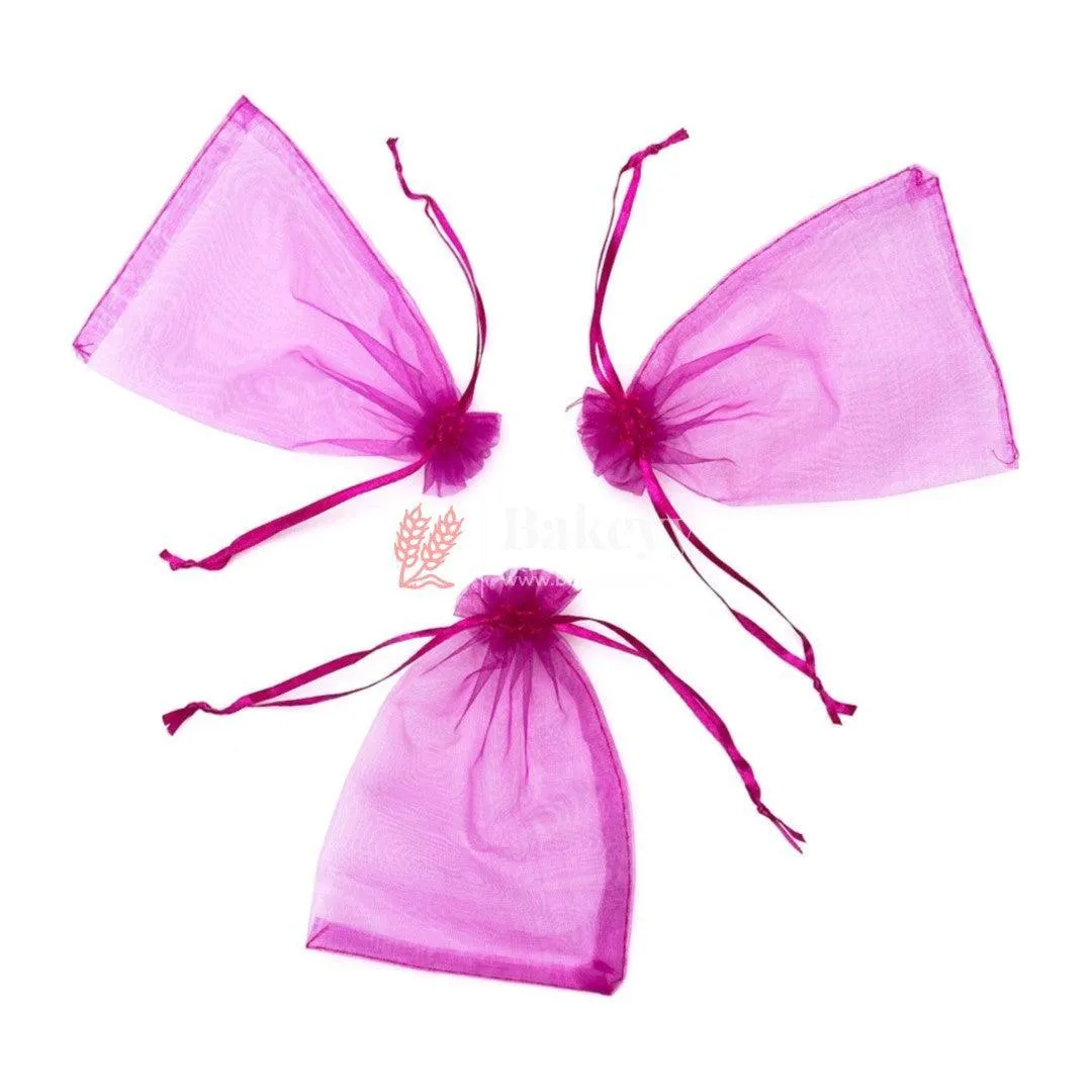 13x18 CM | Organza Potli Bags | Dark Pink Colour | Candy Bag| Pack of 50